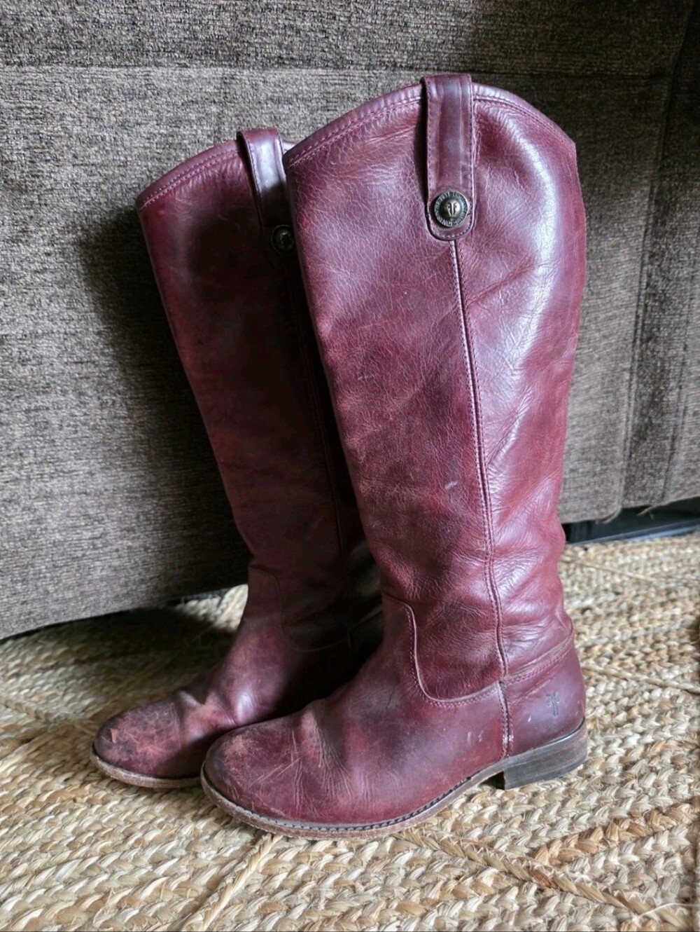 Frye Melissa Tall Cowboy Riding Women Leather Boots 77167 Size 6 B Burgundy